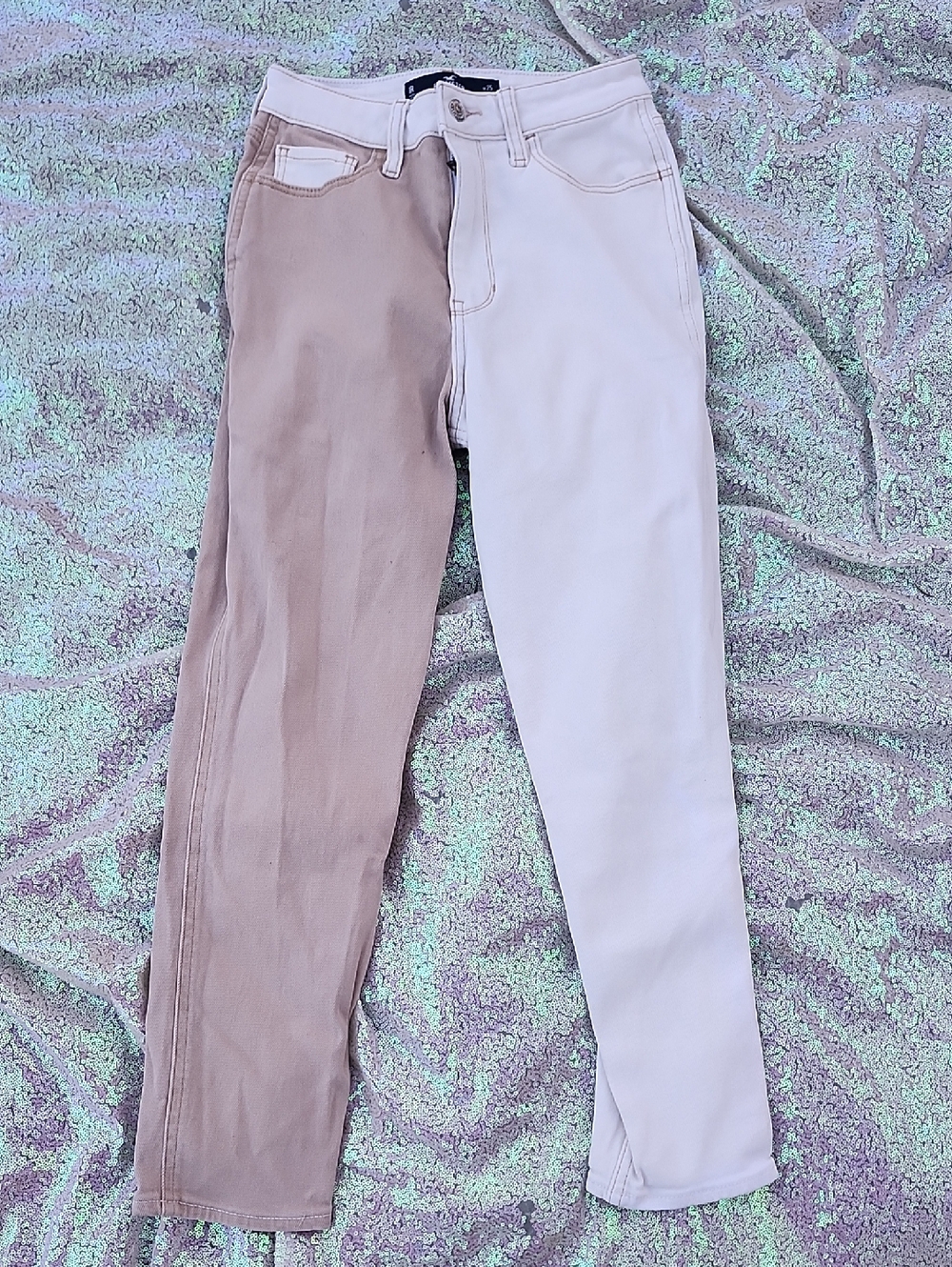 Hollister Women's Junior Tan And Cream Jeans 1R Multi Color FUN!